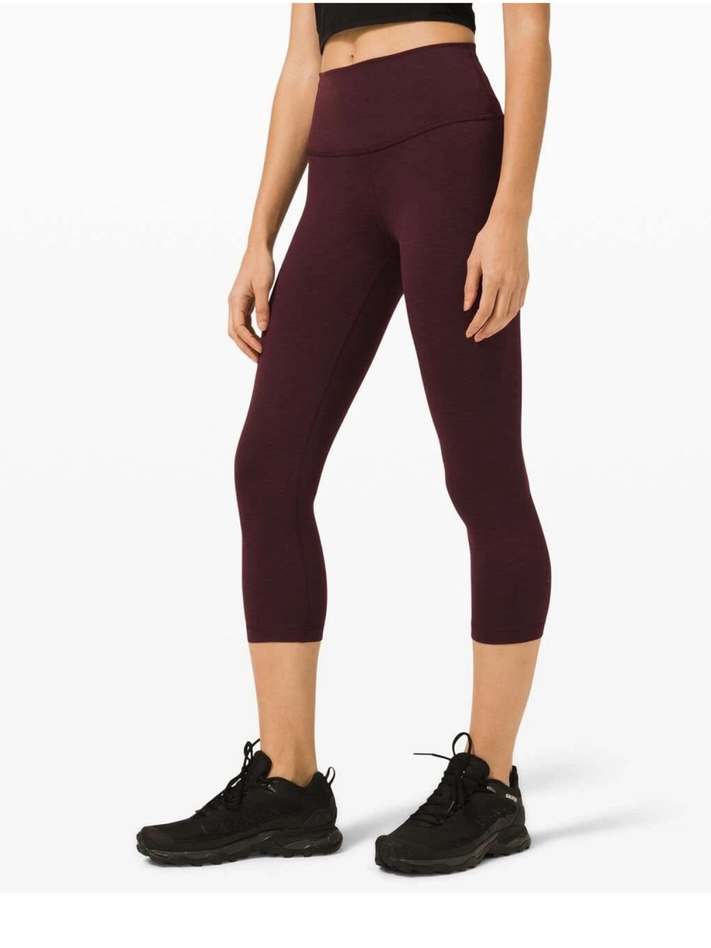 Lululemon High-Rise 3/4 Cropped Workout Leggings in Deep Maroon/Burgundy